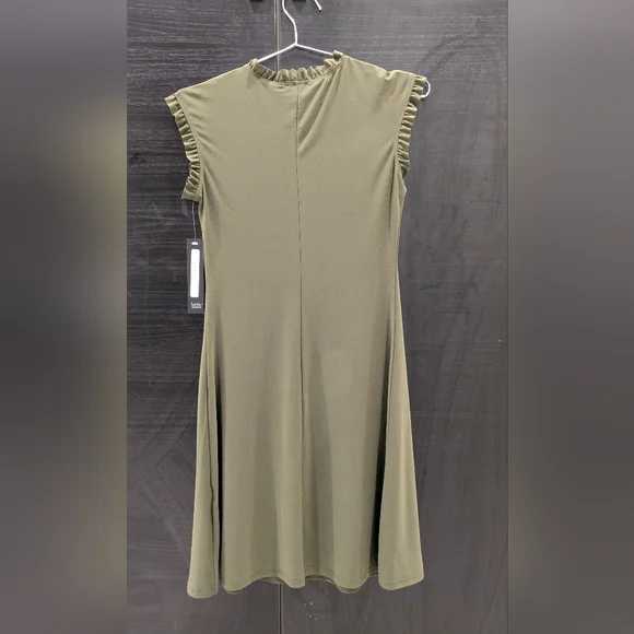 Nicole Miller Olive Green Ruffle Mini Dress - Picture 2 of 5